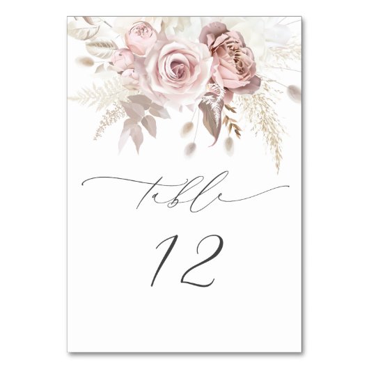 Blush Pink Dusty Rose Bloral Wedding Tischnummer (Vorderseite)