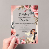 Blush Pink Dusty Rose Bride Groom Bloral Wedding Acryleinladungen (Insitu (Handheld))