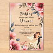 Blush Pink Dusty Rose Bride Groom Bloral Wedding Acryleinladungen (Vorderseite)