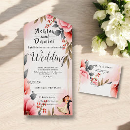 Blush Pink Dusty Rose Bride Groom Bloral Wedding All In One Einladung