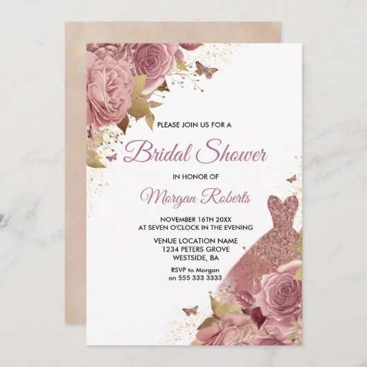 Blush Pink Dusty Rose Dress Brautparty Einladung (Vorne/Hinten)