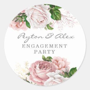 Blush Pink Dusty Rose Floral Engagement Party Runder Aufkleber