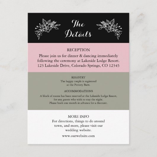 Blush Pink Dusty Sage Green Wedding Card Begleitkarte (Vorderseite)