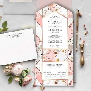 Blush Pink Earthy Geometric Terrazzo Wedding All In One Einladung