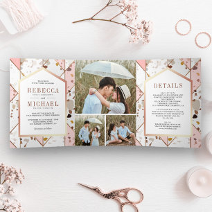 Blush Pink Earthy Geometric Terrazzo Wedding Dreifach Gefaltete Einladung