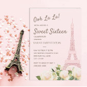 Blush Pink Eiffelturm Weißer Blumenstrauß 16 Einladung