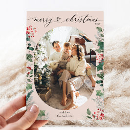 Blush Pink Einfach 1 Foto Frohe Weihnachtskarte Feiertagskarte