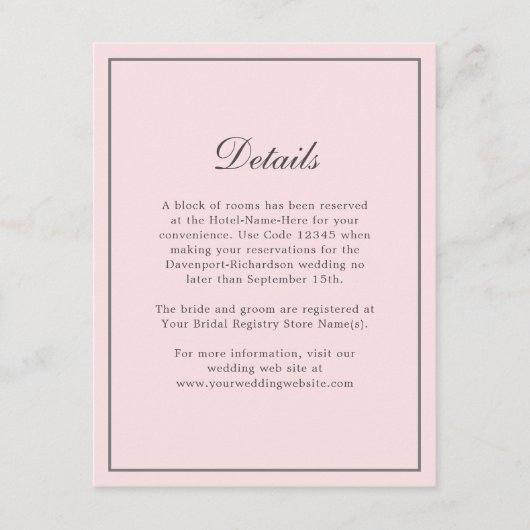 Blush Pink Einfache Elegante Informationen zum Hoc Begleitkarte (Vorderseite)