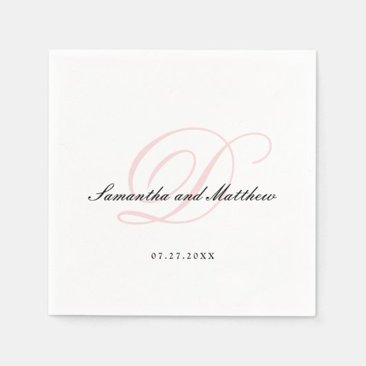 Blush Pink Einfache, elegante Script Monogram Wedd Serviette (Vorderseite)