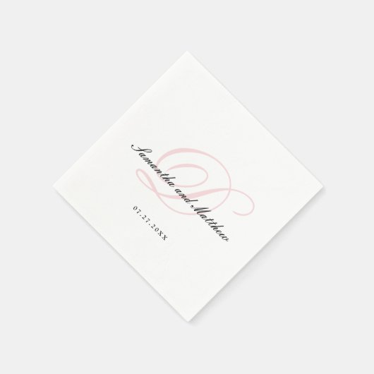 Blush Pink Einfache, elegante Script Monogram Wedd Serviette (Ecke)
