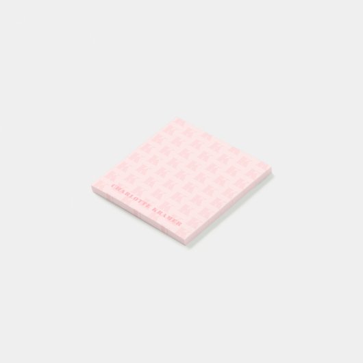 Blush Pink Einfache moderne Monogramm Anfangsbuchs Post-it Klebezettel (angewinkelt)