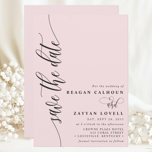 Blush Pink Einfache moderne Schrift Save the Date