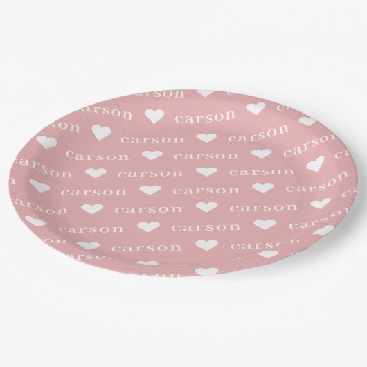 Blush Pink Einfache Personalisierte Wiederholung Pappteller (Schrägansicht)