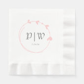 Blush Pink Einfaches Herz-Kranz-Monogramm Hochzeit Serviette (Vorderseite)