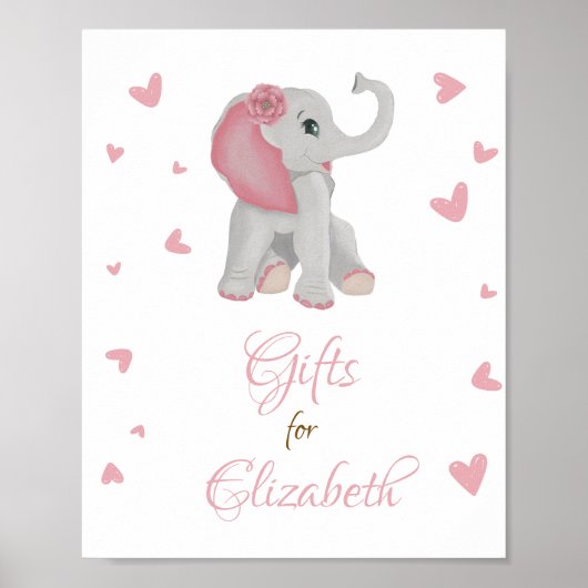 Blush Pink Elefant Geschenke Girl Baby Duschzeiche Poster (Vorne)