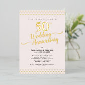 Blush Pink Elegant 50. Hochzeitstag Gold Folieneinladung (Stehend vorne)