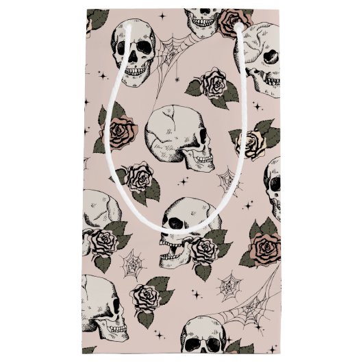 Blush Pink Elegant Dark Halloween Skull Kleine Geschenktüte (Vorderseite)