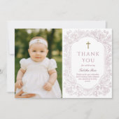 Blush Pink Elegant Floral Baptism Thank You Card Einladung (Vorderseite)