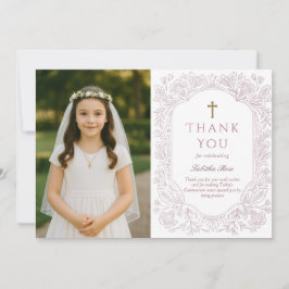 Blush Pink Elegant Floral Communion Thank You Card Einladung