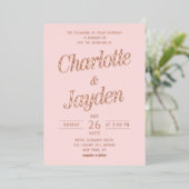 Blush Pink Elegant Foil Script Foto Hochzeit Folieneinladung (Stehend vorne)