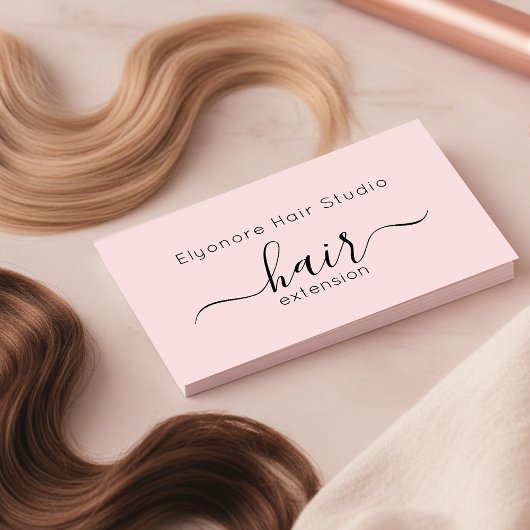 Blush Pink Elegant Script Hair Extension Business Visitenkarte