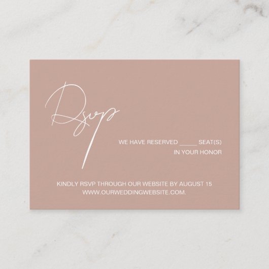 Blush pink elegant script wedding website RSVP Begleitkarte (Vorderseite)