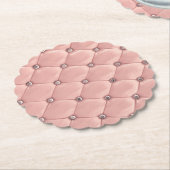 Blush Pink Elegant Tufted Metallic Leder Untersetzer (angewinkelt)