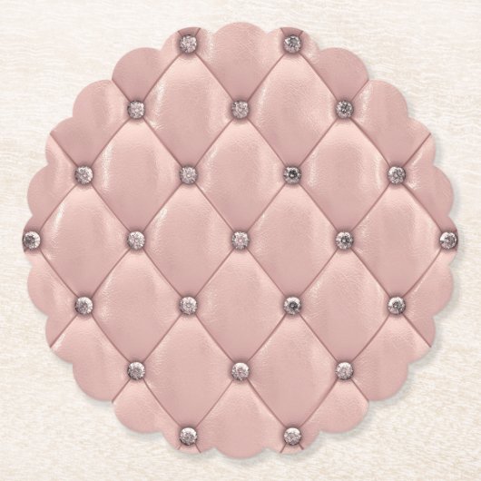 Blush Pink Elegant Tufted Metallic Leder Untersetzer (Vorderseite)