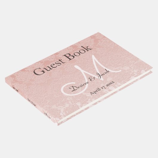 Blush Pink Elegant Wedding Empfang Monogram Gästebuch (Ecke)