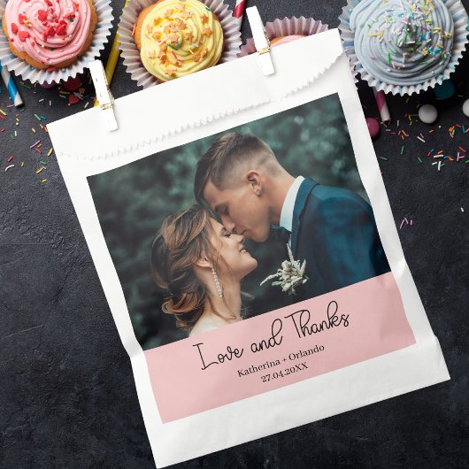 Blush Pink Elegant Wedding Love and Thanks Photo Geschenktütchen