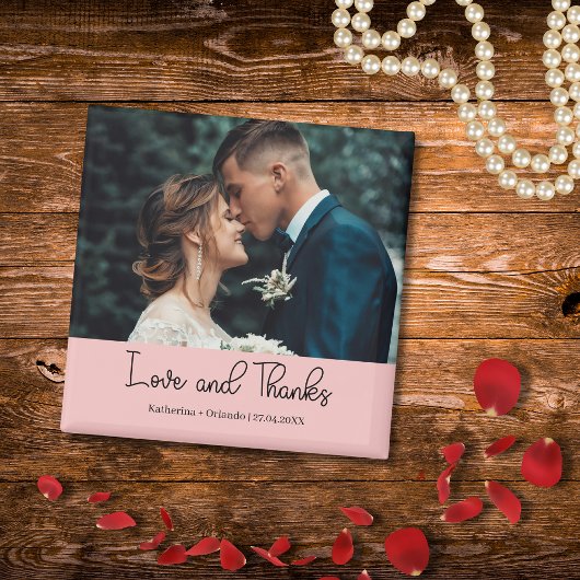 Blush Pink Elegant Wedding Love and Thanks Photo Magnet