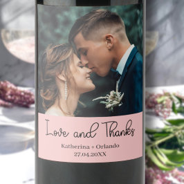 Blush Pink Elegant Wedding Love and Thanks Photo Weinetikett