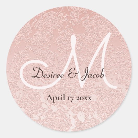 Blush Pink Elegant Wedding Monogram Runder Aufkleber (Vorderseite)