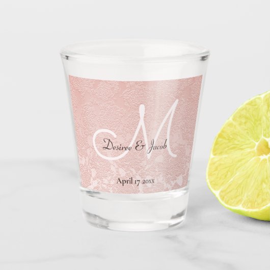 Blush Pink Elegant Wedding Monogram Schnapsglas (Vorderseite)