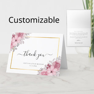 Blush Pink Elegante Blumengoldrahmen Hochzeit Dankeskarte