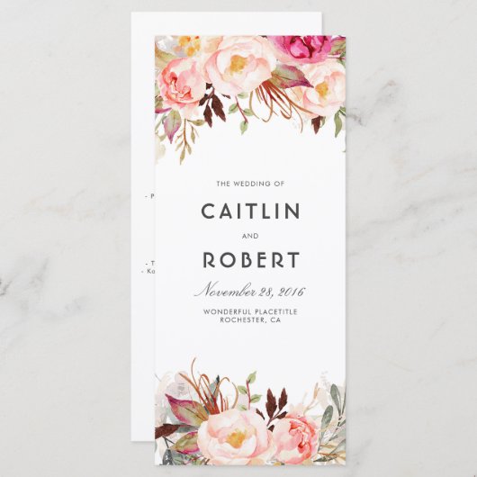 Blush Pink Elegante Blumenhochzeitprogramme Programm (Vorne/Hinten)