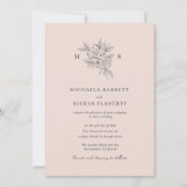 Blush Pink Elegante Botanische Monogramm Hochzeit Einladung (Vorderseite)