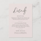 Blush Pink Elegante Kalligrafie Details Hochzeiten Begleitkarte (Vorderseite)