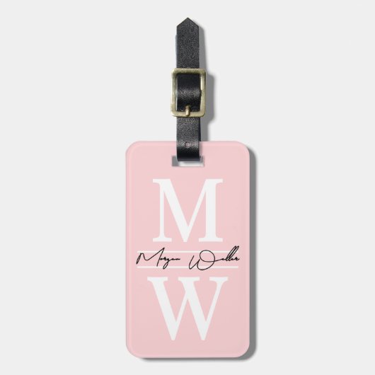 Blush Pink Elegante Monogram Name Gepäckanhänger (Vorderseite vertikal)