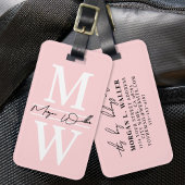 Blush Pink Elegante Monogram Name Gepäckanhänger