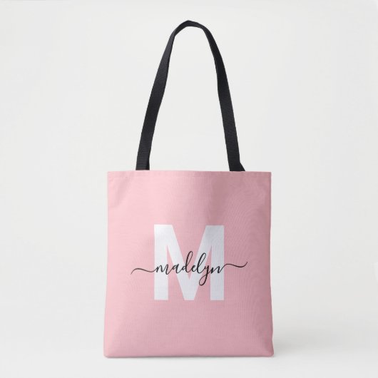 Blush Pink Elegante Script Name Monogram Tasche (Vorderseite)
