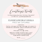 Blush Pink Elegante Script Zuhause Bakery Ingredie Runder Aufkleber (Vorderseite)