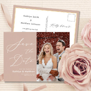 Blush Pink Elegante SkriptWedding Save the Date Ankündigungspostkarte