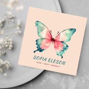Blush Pink Elegante Wasserfarbe Schmetterling Schö Quadratische Visitenkarte