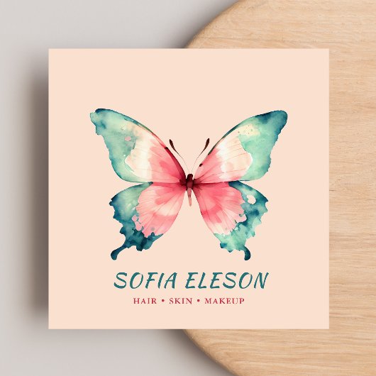 Blush Pink Elegante Wasserfarbe Schmetterling Schö Quadratische Visitenkarte