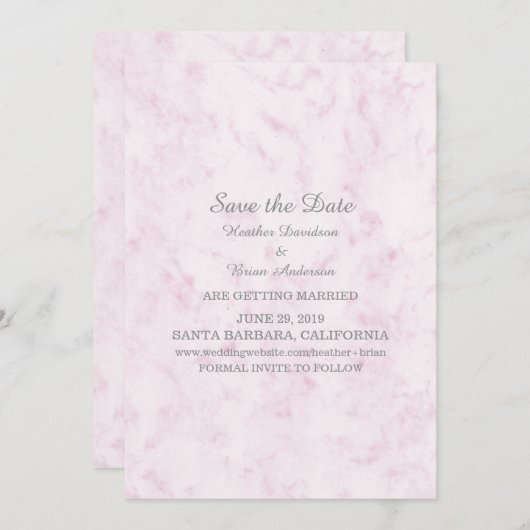 Blush Pink Eleganter Marmor Save the Date einladen Einladung (Vorne/Hinten)