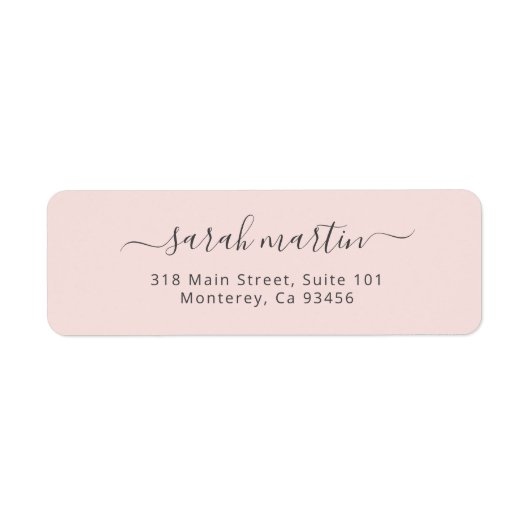 Blush Pink Elegantes Script Einfache Rücksendeadre (Vorne)