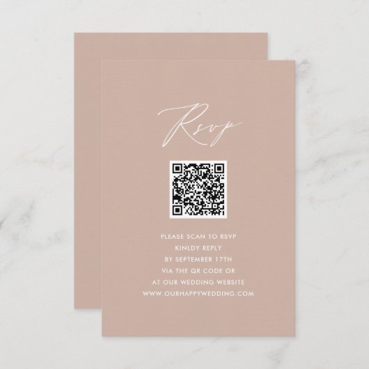 Blush Pink Elegantes Skript Einfache QR Hochzeit R Begleitkarte (Vorne/Hinten)