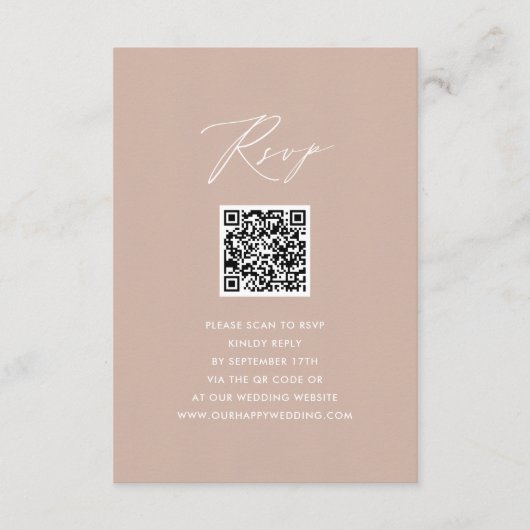 Blush Pink Elegantes Skript Einfache QR Hochzeit R Begleitkarte (Vorderseite)