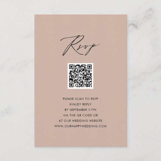 Blush Pink Elegantes Skript Einfache QR Hochzeit R Begleitkarte (Vorderseite)